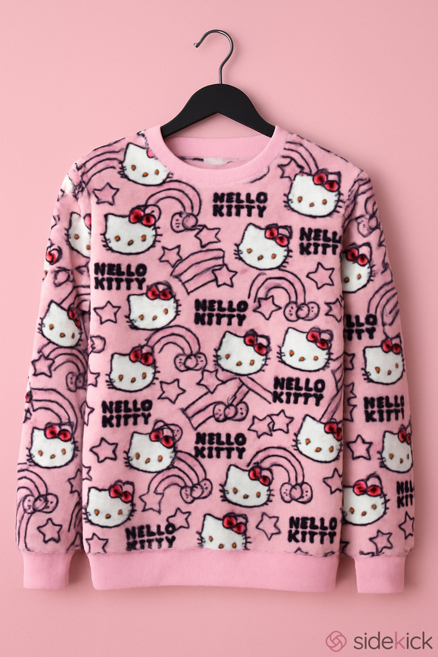 Hello Kitty Pink Plush All-Over Print Crewneck Sweater - Picture 6 of 6